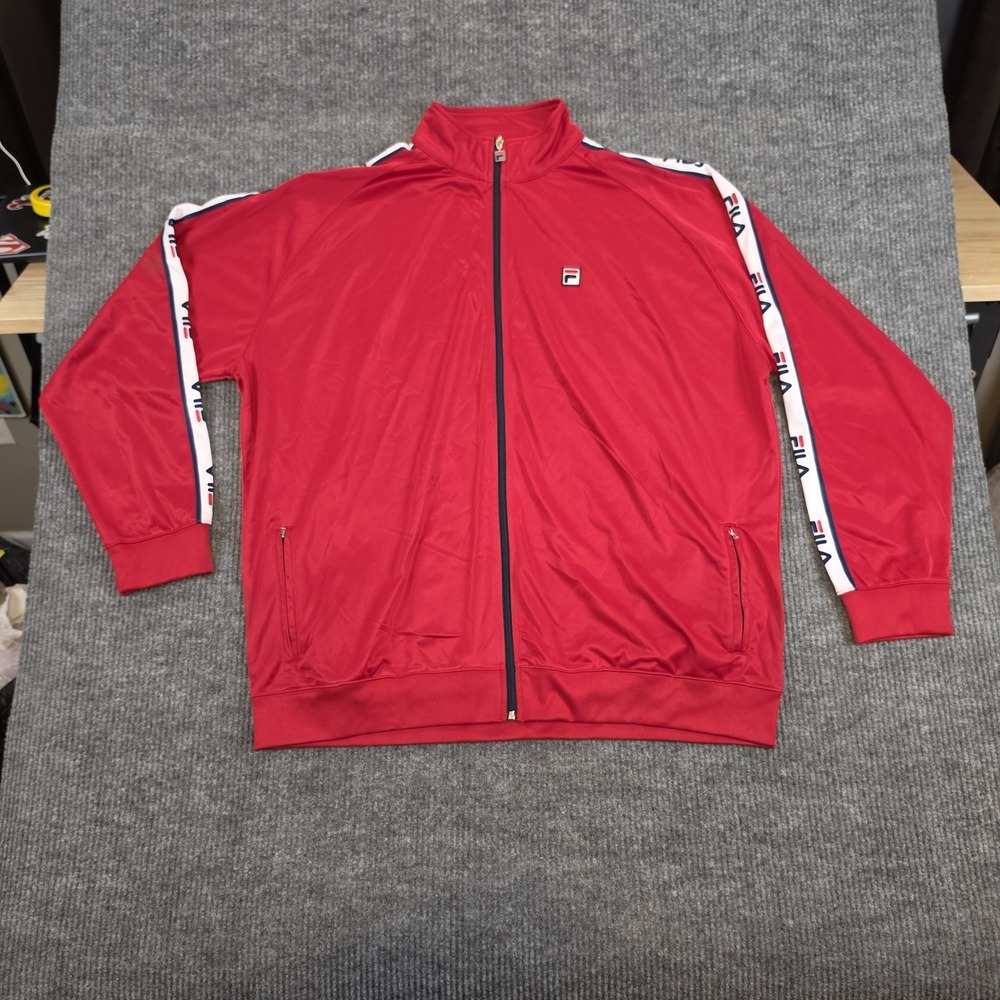 FILA Track Jacket Mens 4XLT Red Full Zip Sleeves Logo Tape Big Tall Poly Fleece